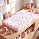Frienda 2 Pack Pink Changing Pad Covers Waterproof Pink Bow Muslin Changing Pad Covers 32 x 16 Inch Coquette Quilted Cotton Fitted Diaper Sheet Breathable Extra Thick Sheets for Girls