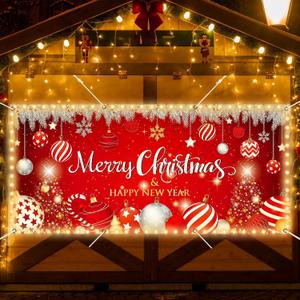 6x13ft Christmas Garage Door Cover Banner Decorations 2025 Happy New Year LED Light String Large Christmas Photo Backdrop Holiday Outside Indoor Home Xmas