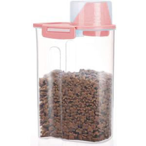 Pet Food Storage Container with Graduated Cup and Seal Buckles Food Dispenser for Dogs Cats (Pink)