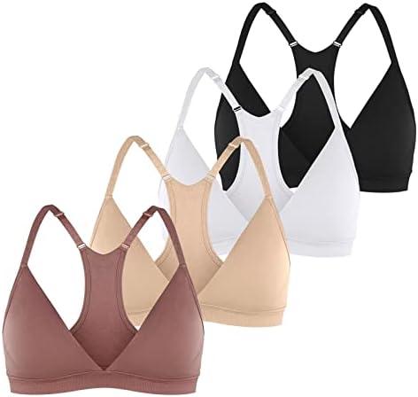 INIBUD Sports Bras for Women Racerback Seamless Bra Top Padded Wireless Triangle V Neck Adjustable Removable Bralette, size L