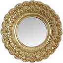 Golden Mini Vintage Mirror with Exquisite Relief Elegant Wall Decor for Bedroom Dresser Table Compact Resin Retro Design (Gold Round, 5X5)