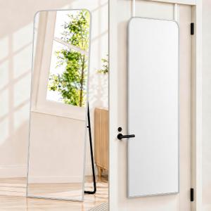 57x20" Full Length Mirror Floor Stand,Over the Door,Wall Mounted Silver | HD Crystal Clear Tempered Glass,Aluminum Frame,Full Body Dressing Make-Up Mirrors Rect Hang for Bedroom,Bathroom,Living Room