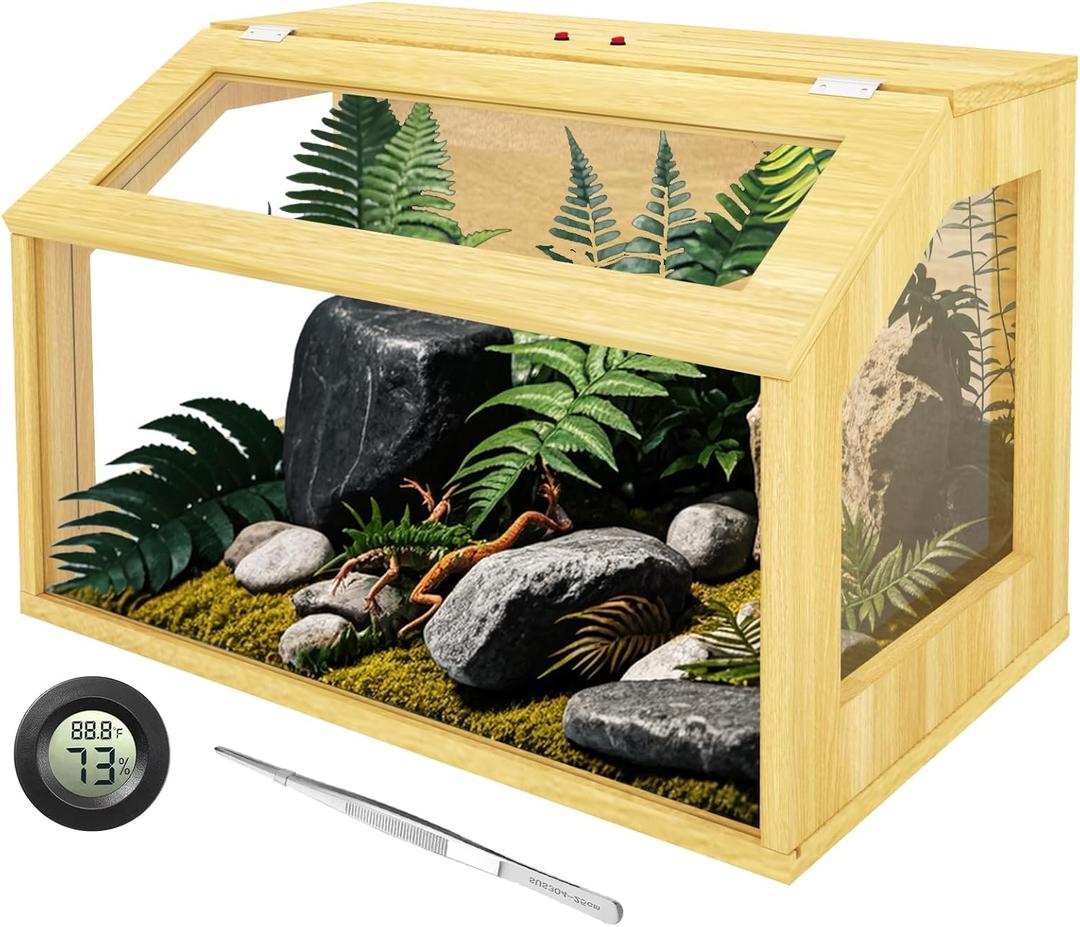 25 Gallon Reptile Tank, Wooden Bearded Dragon Terrarium Tank with Top Ventilation, Large Reptile Enclosure for Snake, Lizard, and Leopard Gecko, Includes Feeding Tongs, 24" L x 16" W x 16" H