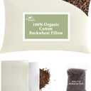 20"X26" Large Organic Buckwheat Pillow with Dual-Layer Pillowcase and Extra Buckwheat Hulls, Adjust Height and Firmness, Neck Support Pillow for Back and Side Sleepers (Off-white)