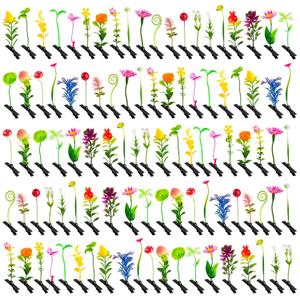 100 Pcs Sprout Clips Mixed Style Plant Hairpins Little Grass Sprout Hair Clips Butterfly Mushroom Hair Accessories Gift for Women Girls Kids Party School