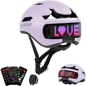 Bike Helmet, Bicycle Helmets with Light, 360 High Visibility LED Display, Lightweight Adjustable Mountain Bike Helmet with Turn Signals, Smart APP Controlled, Helmets for Adults, Youth, Men & Women (Purple)