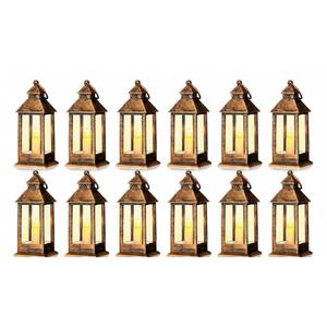 Hoolerry 12 Set Christmas Mini Lanterns with LED Candles 5.5'' Decorative Hanging Small Vintage Lantern Centerpiece Battery Powered for Wedding Table(Retro)