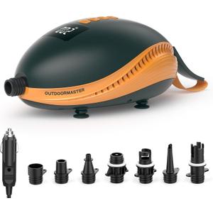 OutdoorMaster 20PSI High Pressure Paddle Board Pump Electric Dolphin -Quick Portable SUP Air Pump, Auto-Off &12V DC Car Connector Electric Pump for Inflatable Stand up Paddle Boards, Boats, Inflators - Black and Orange