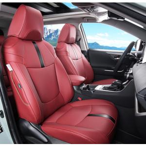 Custom Fit RAV4 (for Hybrid) Seat Covers Full Set for Toyota RAV4 Hybrid 2019 2020 2021 2022 2023 2024 2025 with Waterproof Faux Leather (Wine red, LU01-Hybrid)