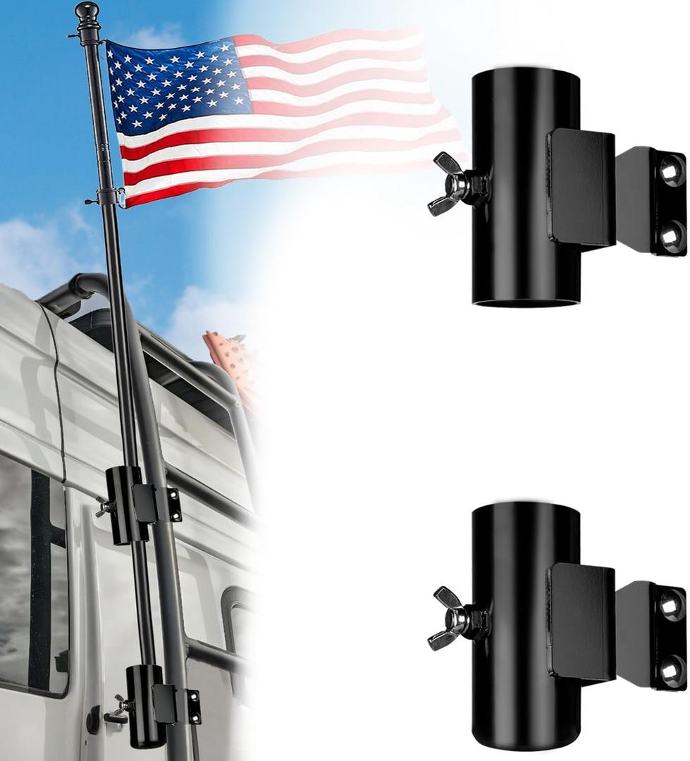 RV Ladder Mounted Flagpole Holder, Adjustable Flag Pole Holder for Dual-Purpose Use Both Horizontally and Vertically, Heavy Duty RV Flag Holder for Camper (Black)