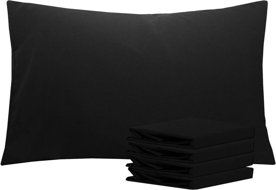 NTBAY Queen Pillowcase Set - 4 Pack Brushed Microfiber 20x30 Pillowcases - Soft, Wrinkle-Free, Fade-Resistant, Stain-Resistant, Black Pillowcases with Envelope Closure - 20x30 Inches, Black