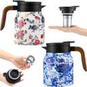 LemonRoad 2 Pcs Vintage Floral Pattern Tea Pot, Vintage Teapot with Infuser, Floral Pattern Tea Pot with Lid, Wooden Handle Thermal Carafe for Hot Drinks Coffee (White, Blue and White Porcelain)