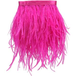 Ostrich Feathers Sewing Fringe Trim Ribbon for Crafts Clothes Accessories Latin Wedding Dress DIY  (5 Yards, Fushia/Rose Pink)