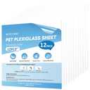 TICONN PET Plexiglass Sheets, 12 Pack Clear Plastic Sheet, Easy to Cut Thin Flexible PET Plastic Sheeting Panels for DIY Art Projects, Crafts, Picture Frames, Signs (12 Pack, 12"x12")