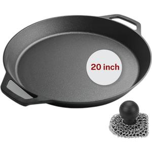 Large Cast Iron Skillet 20 Inch, Pre Seasoned Cast Iron Skillet for Cooking & Frying  XL Heavy Duty Pan with Dual Handles and Cleaner Scrubber  Ideal for Grill, Oven, Stove, Campfire Use