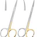 Set of Iris Micro Dissecting Scissors 4.5" STR/CVD Serrated Super-Cut Fine Point Skin Tag Medical Surgical Gum Suture Eye Dental Scissors Perfect for Doctors, Nurses, Students & Training