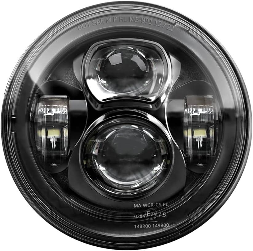 7" LED Motorcycle Headlight Compatible With Harley Models: Street Glide, Electra Glide, Ultra Classic, Road King, Heritage, Softail, Tri Glide, CVO Fatboy - Black
