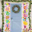 Happy Easter Porch Banner with Bunny Egg tulip Party Front Door Sign Spring easter backdrops Wall Hanging Spring Decorations for Home Office Farmhouse Holiday Decor