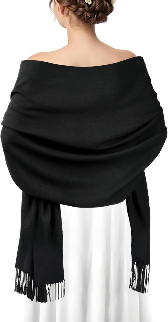 AURUZA Shawls and Wraps for Evening Dresses, Soft Pashmina Shawls for Women, Pashmina Shawls for Wedding Party (1-new Black)