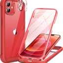 Miracase Glass Series for iPhone 12/12 Pro Case 6.1 inch, Upgraded Full-Body Rugged Phone Bumper Case Cover with Built-in 9H Tempered Glass Screen Protector and Camera Protector, Red