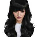 Linfairy Long Wavy Black Wig Big Bouffant Beehive Wigs for Women fits 50s 80s Costume, Black