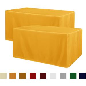 Obstal 2 Pack Table Clothes for 4 Foot Rectangle Tables - Water Resistant Washable Fabric Polyester Rectangle Table Cover Protector for Wedding, Banquet and Trade Shows, 48L x 24W x 30H Inches, Yellow