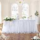 72in White Tulle Table Skirts for Rectangle Tables 6ft 4ft, 2-Layer Gold Grim Ruffle Tulle Tutu Cloth Table Skirt 6ft Long for Wedding Birthday Party Baby Shower Cake Dessert Tables(No Table Cover), 72" x 30"