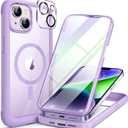 Miracase Glass Series Designed for iPhone 14 Plus Case 6.7 inch, 2023 Upgrade Full-Body Magnetic Clear Case with Built-in 9H Tempered Glass Screen Protector,Compatible with MagSafe,Purple