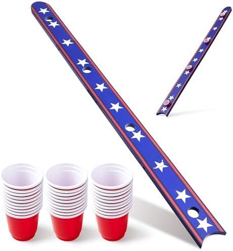 Neoflavie 5 Ft Shot Board 4 Person Shot Ski Retro Rustic Wood Ski Shot Board for Party, Wedding Celebration, Birthday Family Gathering, Game Night - 56x4x0.8in (Stripes Design)