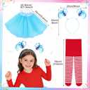 Cinpode 4 Pcs Tulle Tutu Costume Accessories Set T Shirt Striped Tights Tutu Skirt Ponytails Headband for Girl Kids Cosplay Party Blue (XL)