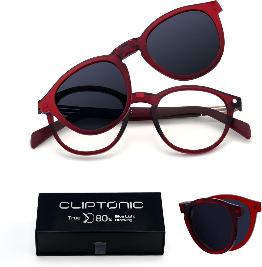 2-in-1 Magnetic Clip- On Blue Light Blocking Glasses with Case, Anti-Reflective Computer Eyewear for Men & Women