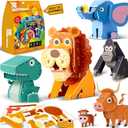 3D Animal Puzzles for Kids Ages 4-8, DIY Educational Paper Craft Kit, 5 Cartoon Animals STEM Learning Toys for Boys and Girls, Easy to Assemble, Birthday Gifts