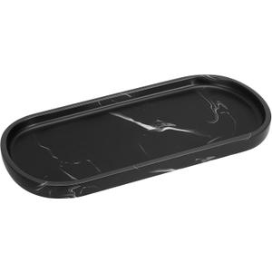 Luxspire Bathroom Vanity Tray Kitchen Soap Tray, Oval Toilet Tank Tray, Bathroom Countertop Organizer Tray for Jewelry Perfume Soap Dispenser Candle - 9.8 Inch, Matte Ink Black