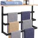 NearMoon Hanging Towel Rack for Bathroom, Thicken Metal Towel Holder with Wood Shelf, 3-Tier Towel Bar Storage, Wall Mounted Towel Hangers Bath Decor Organizer Accessories (24 Inch, Matte Black)