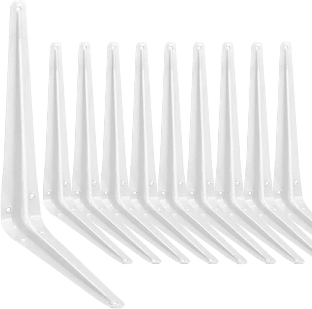 Shelf Bracket 12x10 in, 10 PCS White Shelving Brackets, L Brackets for Shelves Shelf Install, Bookshelf, Garden Boards