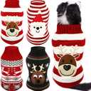 Frienda 4 Pieces Christmas Dog Sweaters Halloween Puppy Holiday Sweaters Santa Reindeer Snowman Snowflake Pumpkin Pet Clothes for Xmas Dog Cat Costume(Cute Pattern, Large)
