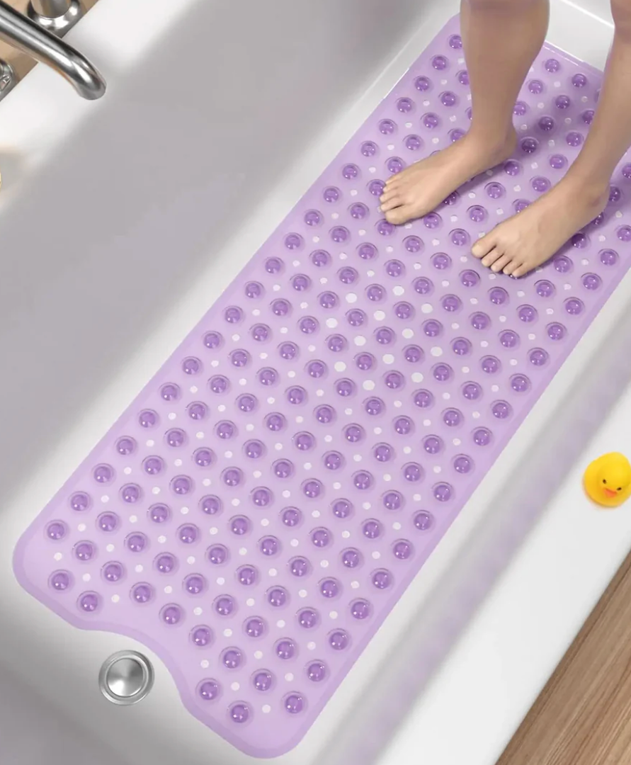 Non Slip Bath Mat - 40 x 16 Inch Extra Long PVC Tub Mat with Suction Cups | Machine Washable