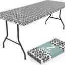 misaya 2 Pack 6 Foot Rectangle Picnic Tablecloth, Elastic Fitted Waterproof Table Cover, Windproof Washable Polyester Table Cloth for Camping, Indoor and Outdoor (Black, 30" x 72")