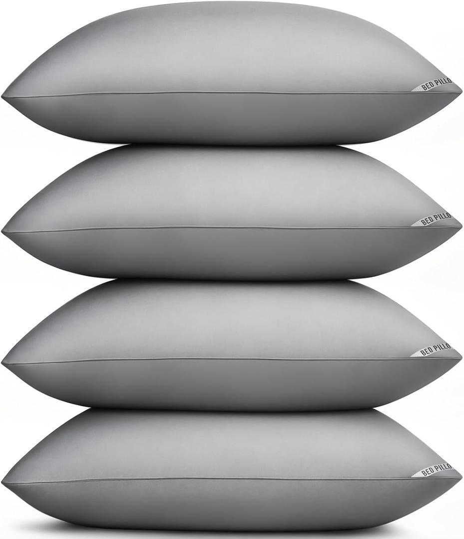 King Size Pillows 4 Pack Gray, Soft Firm Support for Sleepers