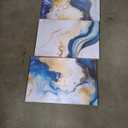 3Pcs Blue Gold Marble Canvas Wall Art Abstract Blue Gold White Wall Decor Pictures Modern Paintings Posters Prints for Living Room Bedroom Office Home Decoration, Ready to Hang (16x24in)