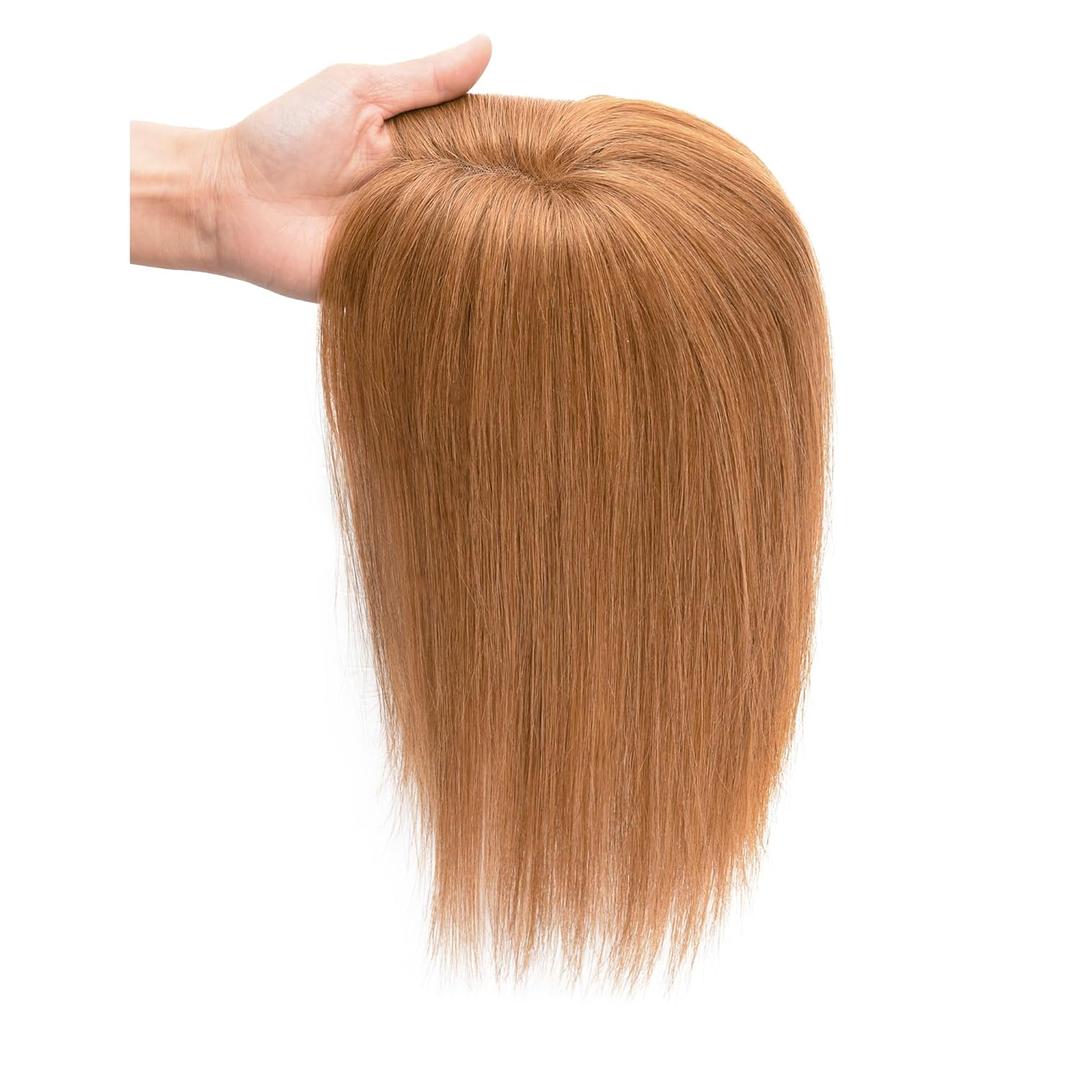 viviaBella Human Hair Hand-tied Swiss Lace BaseToppers Natural Looking no Bangs, Clip in Real Human Hair Toupee for Women with Thinning Hair Big Coverage 12inch hairpieces(Copper Red, 5.1"X4.7")