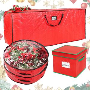 Falflor 4PCS Christmas Tree Storage Bag & Christmas Ornament Bag Sets Waterproof Xmas Ornament Storage BagRed (9 Ft)