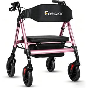 Foldable Rollator Walkers for Seniors with Seat, 450Lbs All-Terrain Walker,22" Extra-Wide Ergonomic Breathable Seat,Heavy-Duty Rolling Walker with Adjustable Brake,Backrest,Height 33"-41.5"
