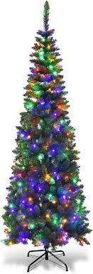 7.5 ft. Pre-Lit Hinged Pencil Artificial Christmas Tree with 350 Multi-Color LED Lights