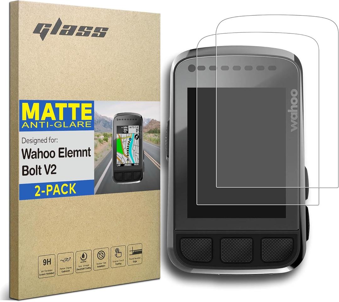 [2-PACK] Updated Premium Tempered Glass Screen Protector designed for Wahoo Elemnt Bolt V2 (2.0) GPS Bike Computer 2.2 Inch Touchscreen 9H Anti Scratch Anti Glare (Matte)