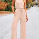 PRETTYGARDEN Jumpsuits for Women Casual 2026 Summer Sleeveless Wide Leg Pants Rompers One Piece Beach Vacation Spring Outfits (Beige, L)