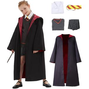 Kids Girls Witch Cosplay Costume Magic School Uniform Girls Witch Robe Cloak Skirt Shirt Halloween Cosplay Props (X-Large, Black)
