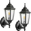 Aluminum 15 Inch Vintage Outdoor Wall Sconce, Black Outdoor Light Fixtures Wall Mount Exterior Porch Lights Clear Glass Outside Lights for Patio, Garage, Doorway 2-Pack