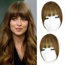 Yorda Bangs Hair Clip 100% Human Hair Clip in Bangs Fringe with Temples Wispy/French Bangs for Women Natural Looking for Daily Use (French Bangs, Light Copper Brown)