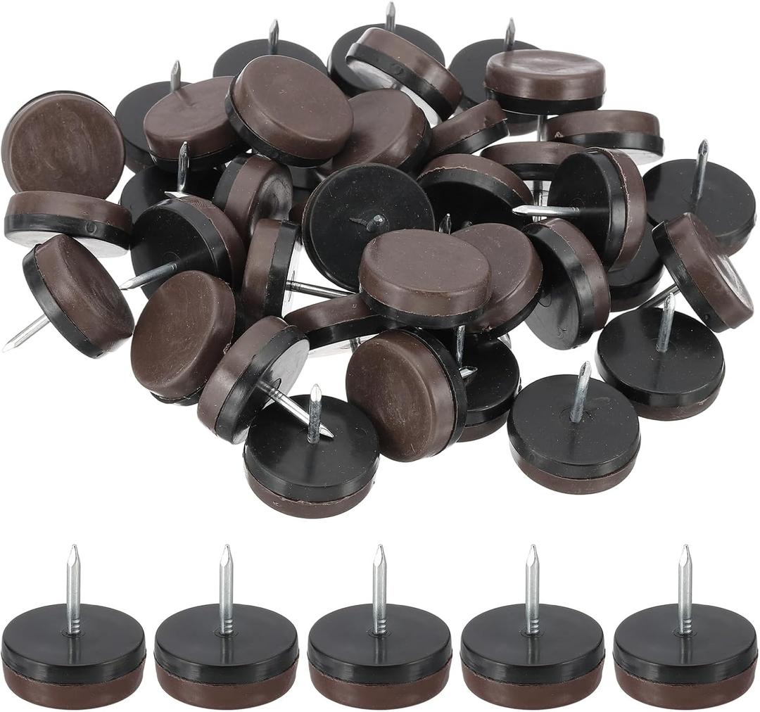 PATIKIL 1.2" Dia Chair Slides, 40 Pcs Nail on Furniture Glides Chair Leg Floor Protectors for Wooden Furniture, Table Feet, Carpet and Hardwood, Brown